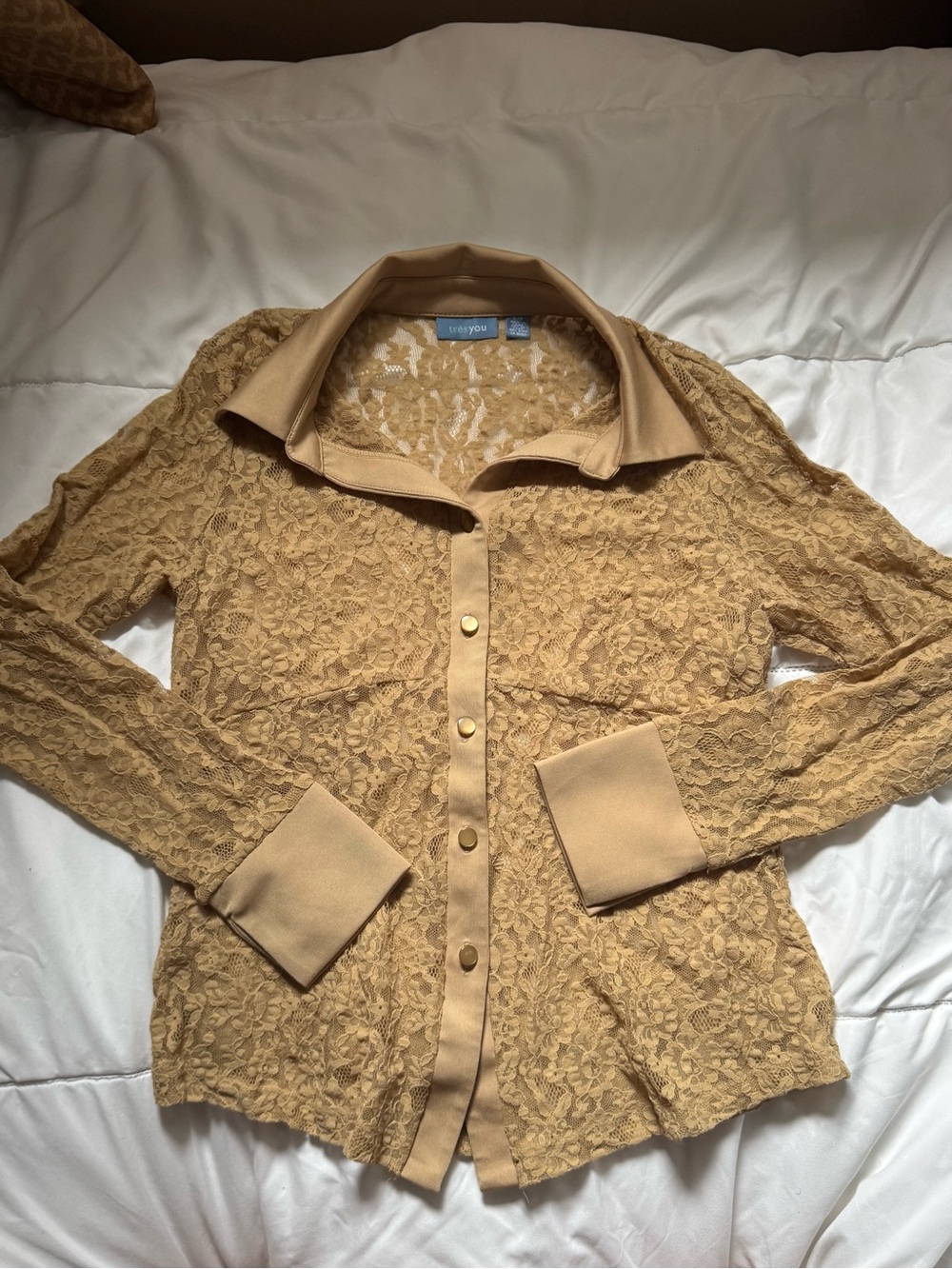 Vintage Gold/Tan Lace Button-Up Blouse ✨✨